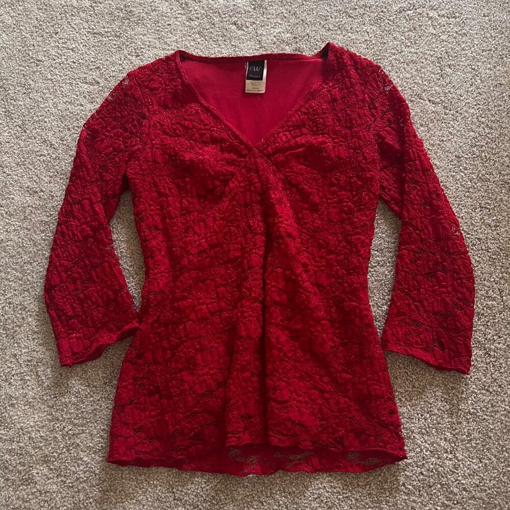 Vintage Wrapper Red Lace Babydoll Long Sleeve Italian Top size Medium - Picture 4 of 9